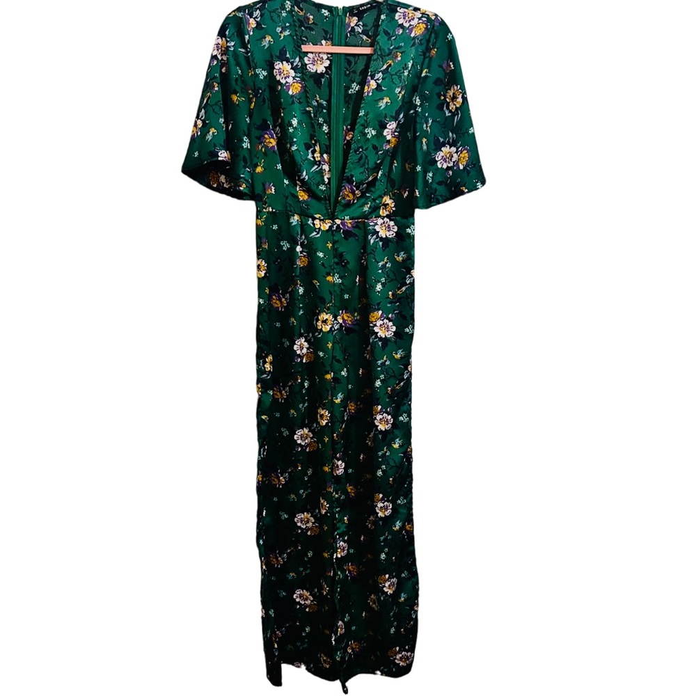 SHEIN Deep V Floral Silky Jumpsuit